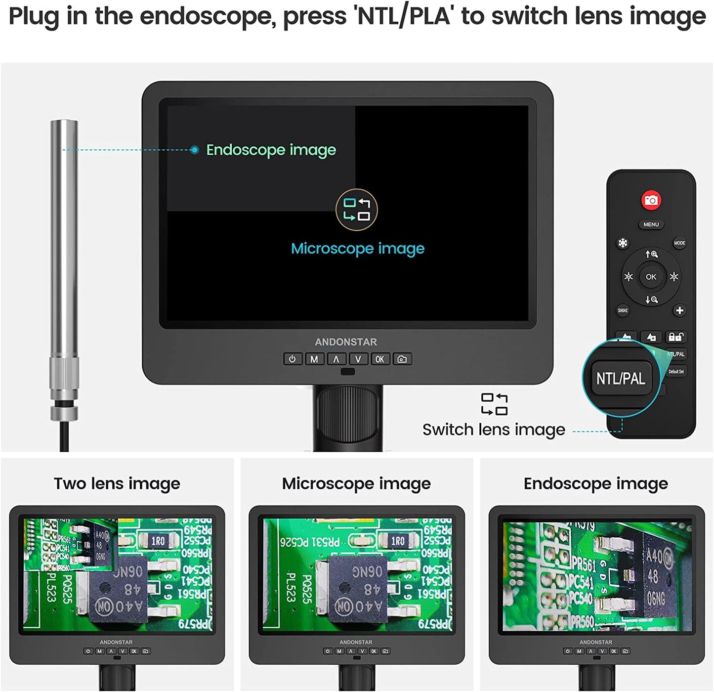 AD249S-M-ES 3 Lens HDMI 10.1 inch Digital Microscope with Endoscope