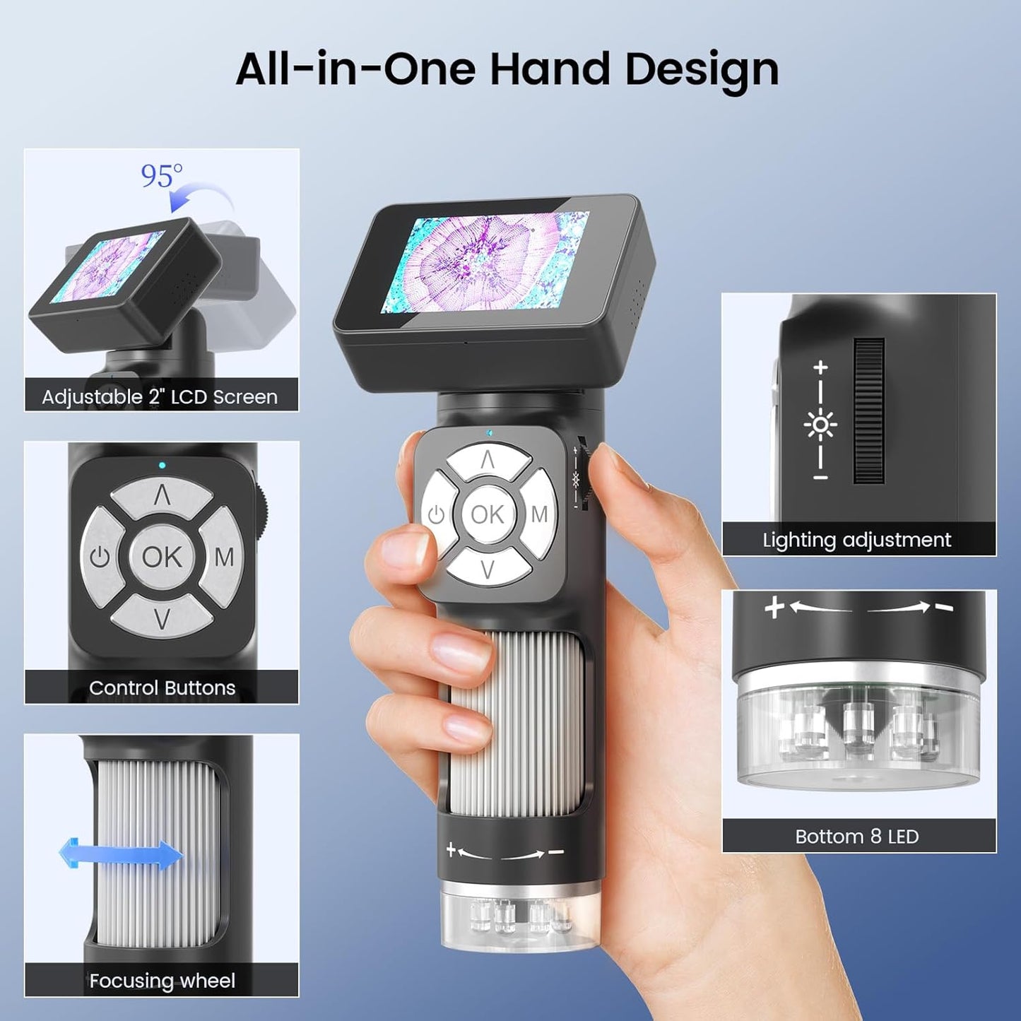 LM112 Microscope for Kids Adults Handheld Portable Microscope