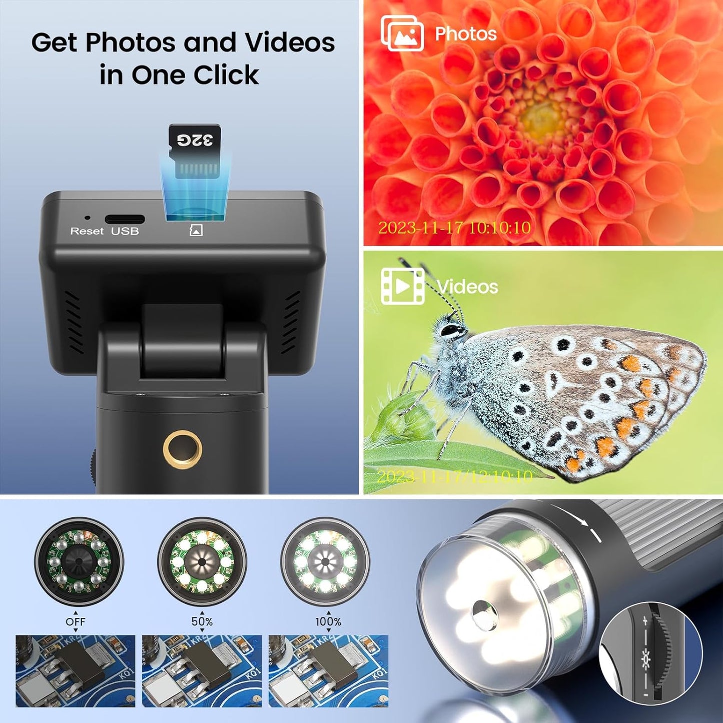 LM112 Microscope for Kids Adults Handheld Portable Microscope