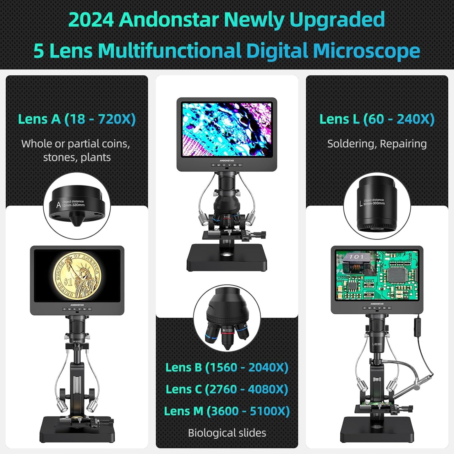 AD269S 5000X Digital Microscope Stable Metal Stand Biological Microscope