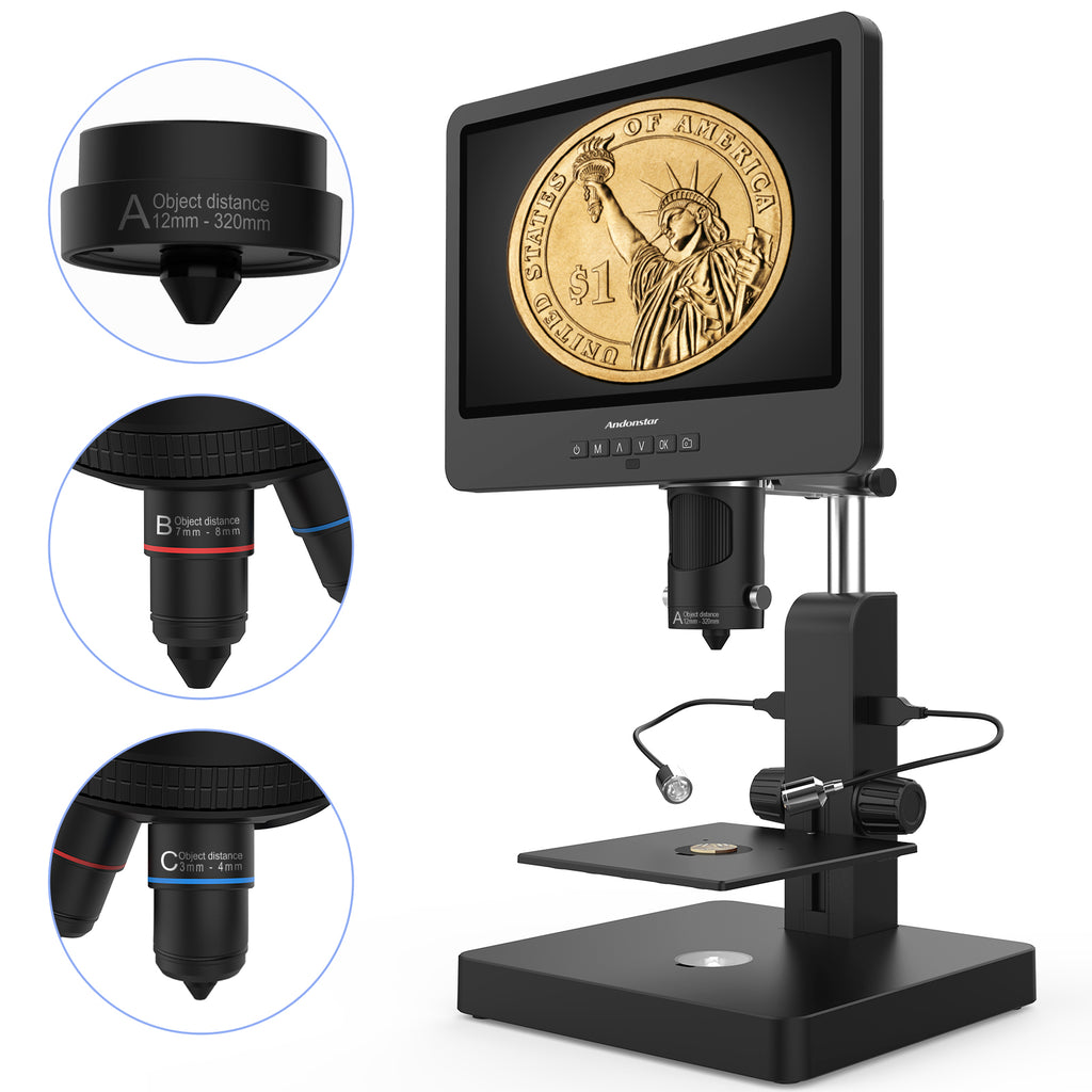 Andonstar AD246S-P/AD249S-P HDMI 7/10 inch 3 Lenses LCD Biological Digital Microscope