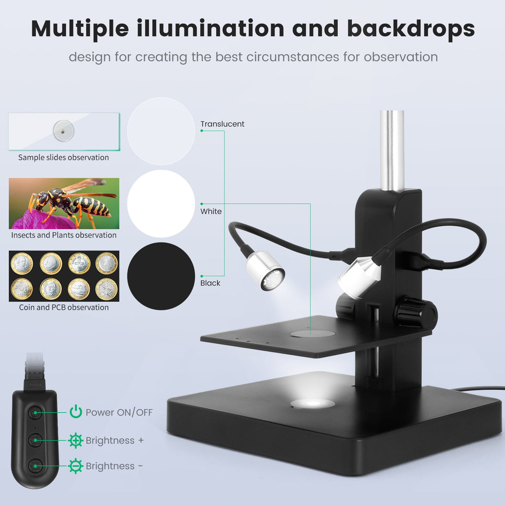 Andonstar AD246P/AD249P  7 in/10 in Monitor 3 lenses Digital Microscope with Quadruple Nosepiece Slots