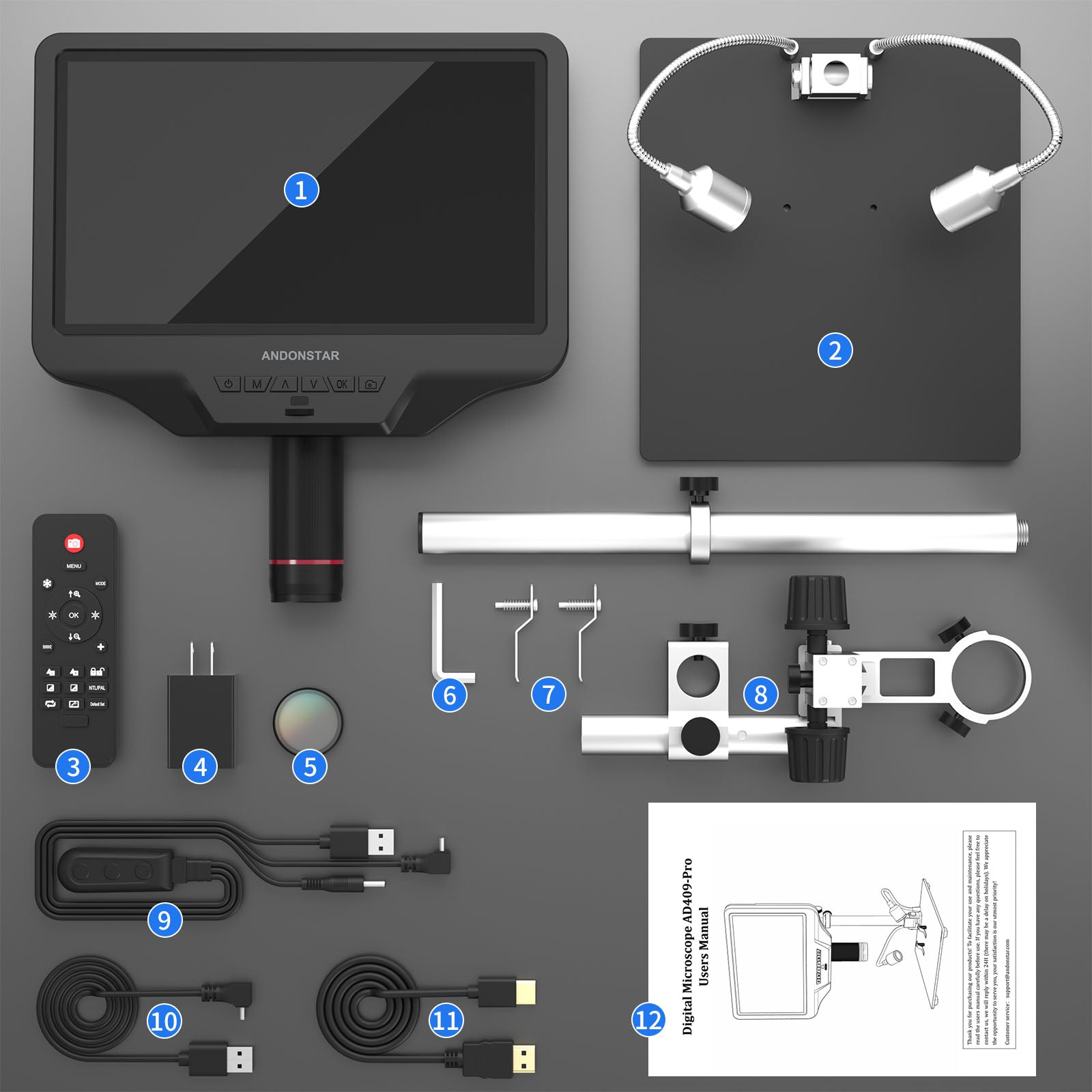 Andonstar AD409 Pro HDMI Digital Microscope, 10.1 inch LCD Screen 32cm