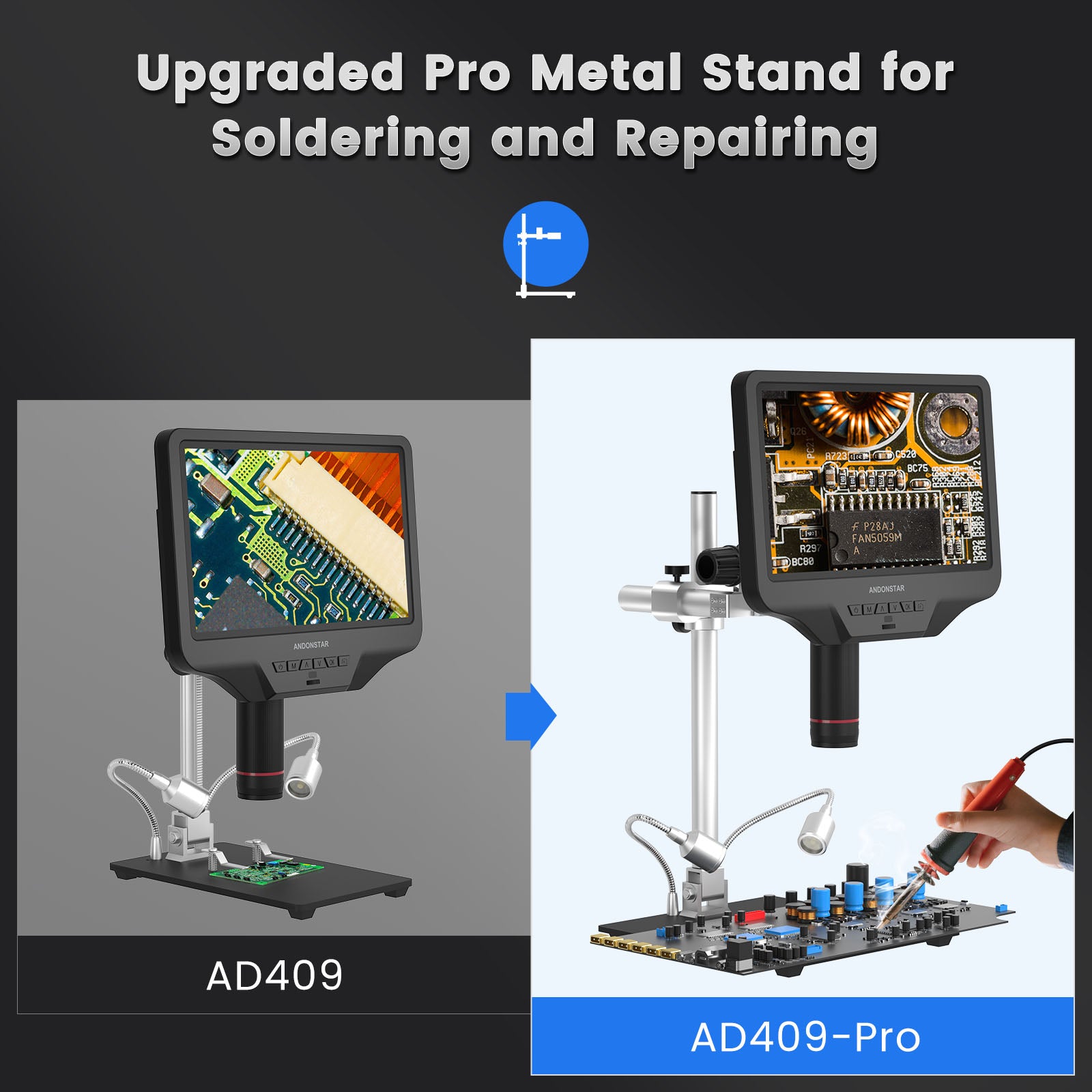 Andonstar AD409 Pro HDMI Digital Microscope, 10.1 inch LCD Screen 32cm