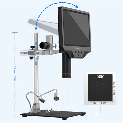 Andonstar AD409 Pro HDMI Digital Microscope, 10.1 inch LCD Screen 32cm bracket Soldering Microscope
