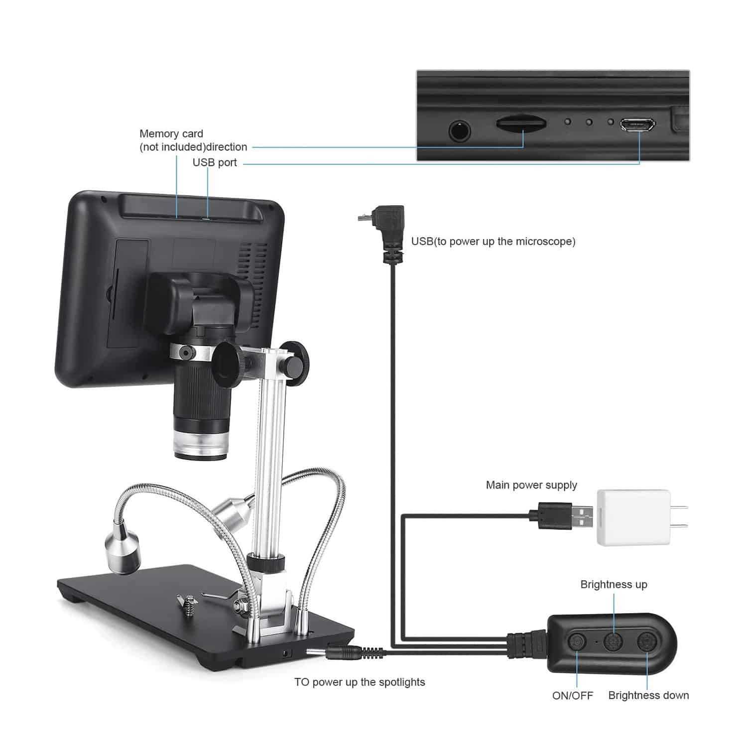 Andonstar AD207 Digital Microscope With 2 LED Fill Lights and UV Fliter